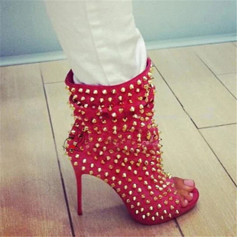 Rivet Suede Ankle Boots Inspired By Christian Louboutin