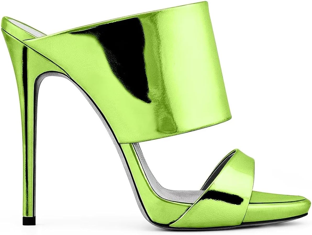 Thick Strap Metallic Slip-On Stiletto Sandals