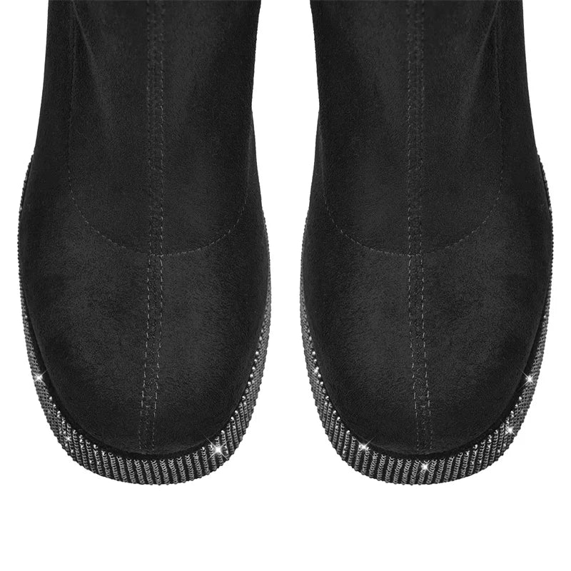 Rhinestone Platform Ankle Zipper High Heel Boots