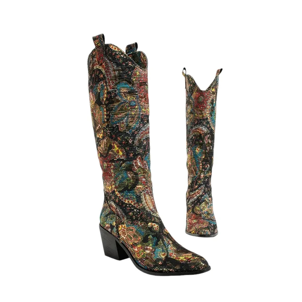 Bohemian Block Heel Cowboy Boots