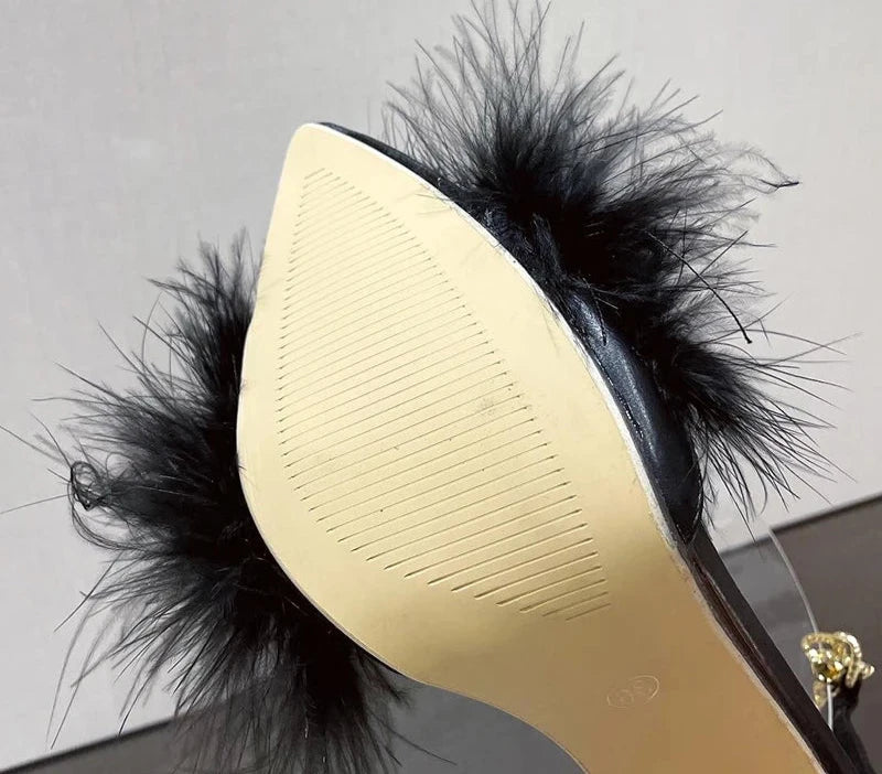 Chain Pom-Pom High Heel Sandals