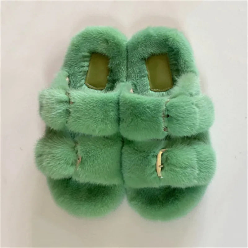 Fur Buckle Slippers
