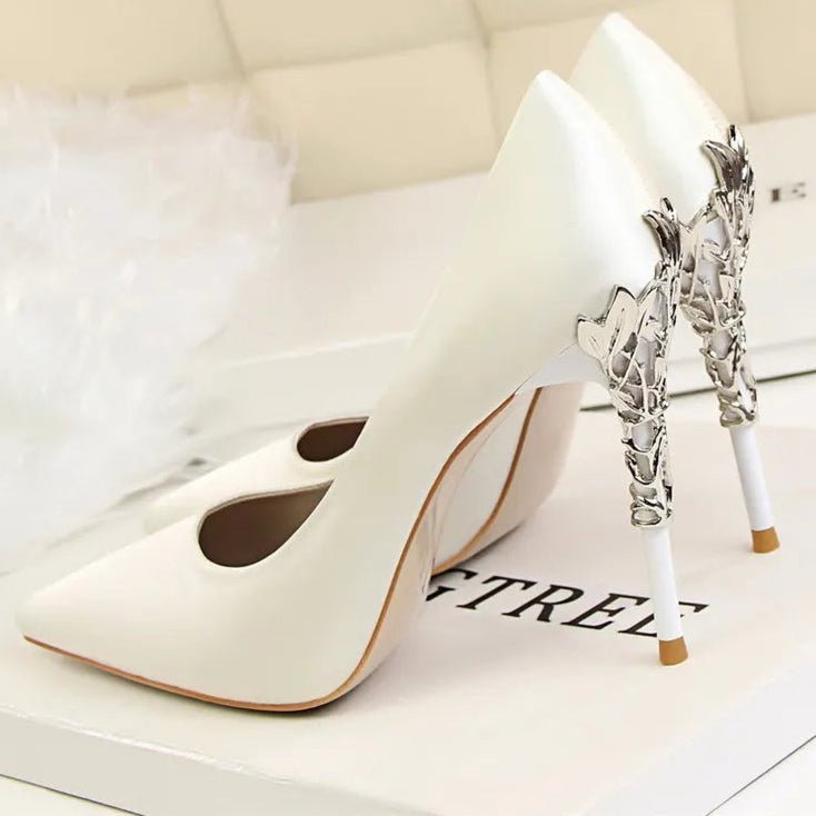 Metal Leaf Stiletto High Heel Pumps