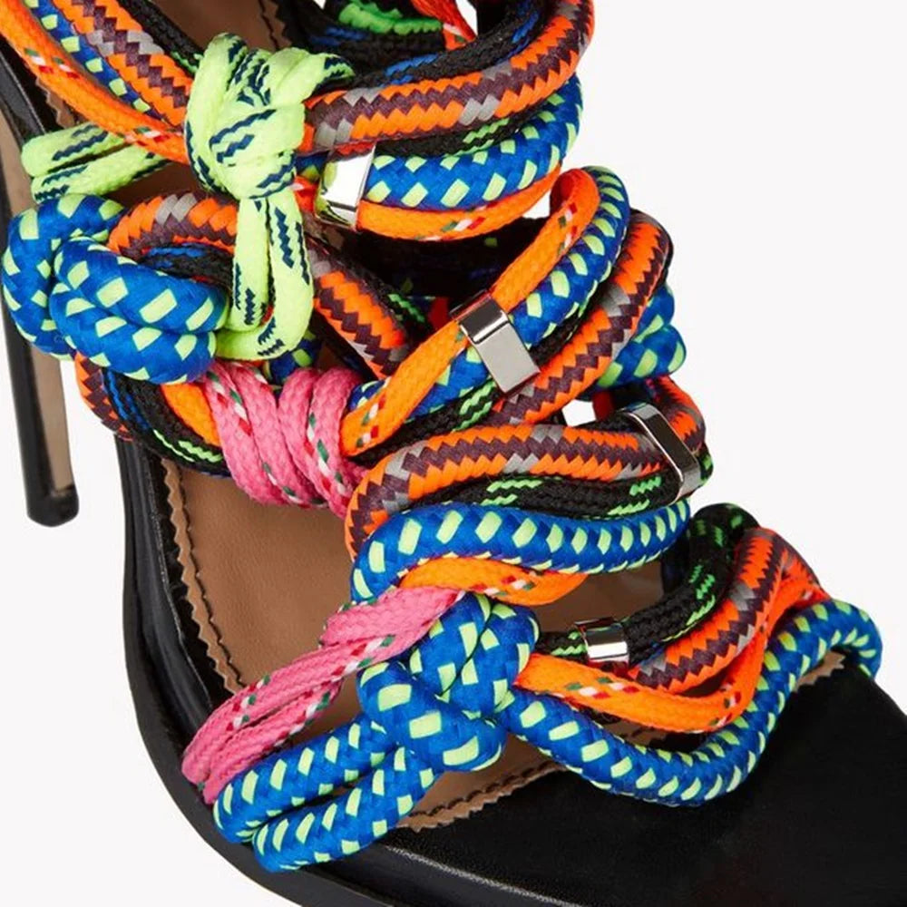 Multi-color Strappy Rope Stiletto Sandals
