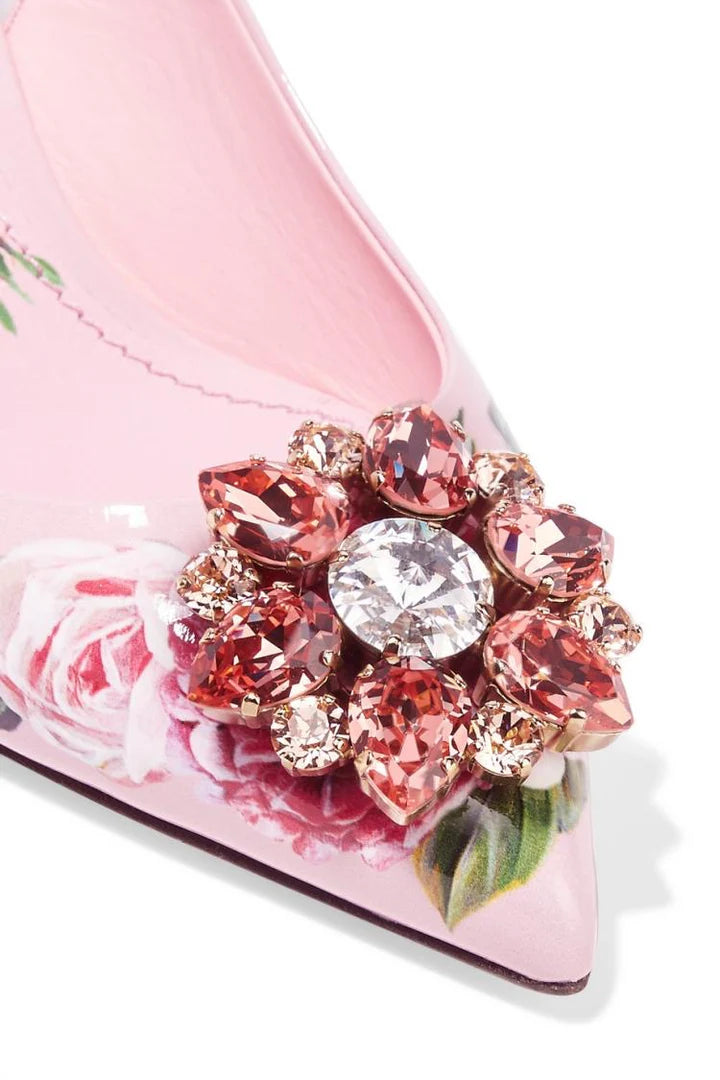 Floral Crystal Pendant High Heel Pumps Inspired By Dolce&Gabbana