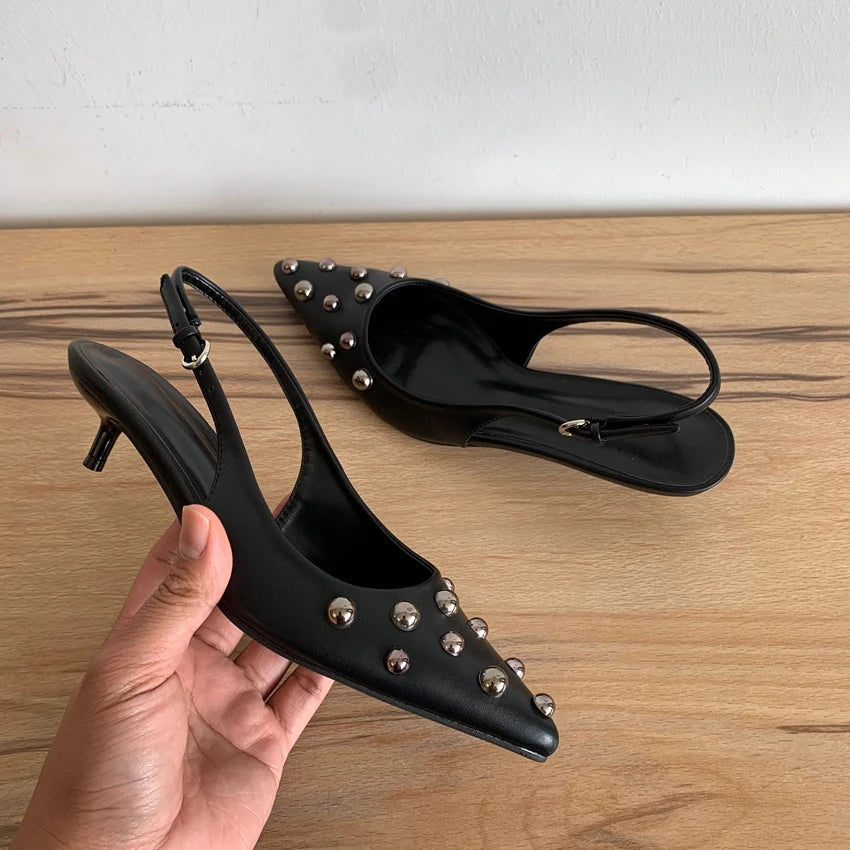 Studded Eye Slingback Kitten Heel Pumps