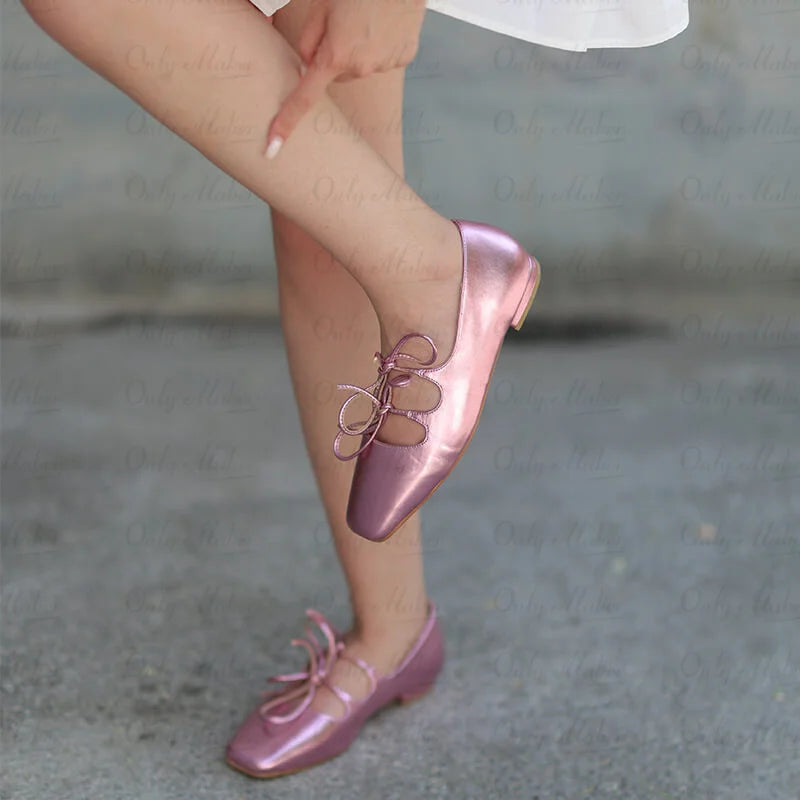 Metallic Mary Jane Double Bow Ballerina Flats