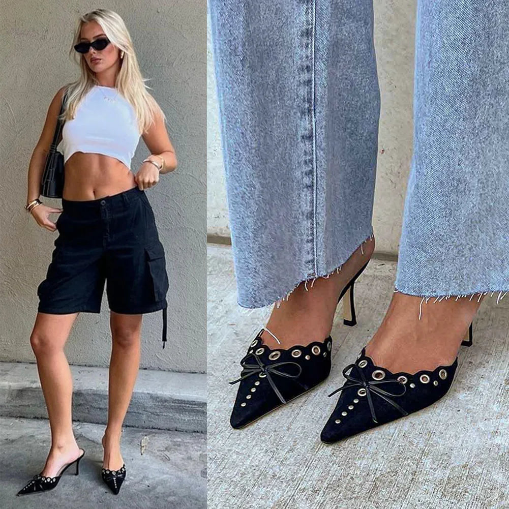 Cut Out Circle Detail High Heel Mules