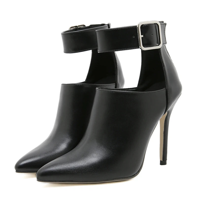 Black Buckle High Heel Ankle Boots
