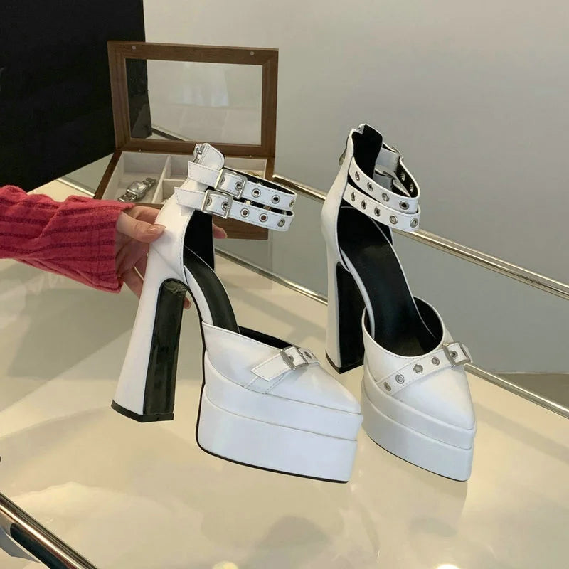 Belt Buckle Platform High Heel Pumps