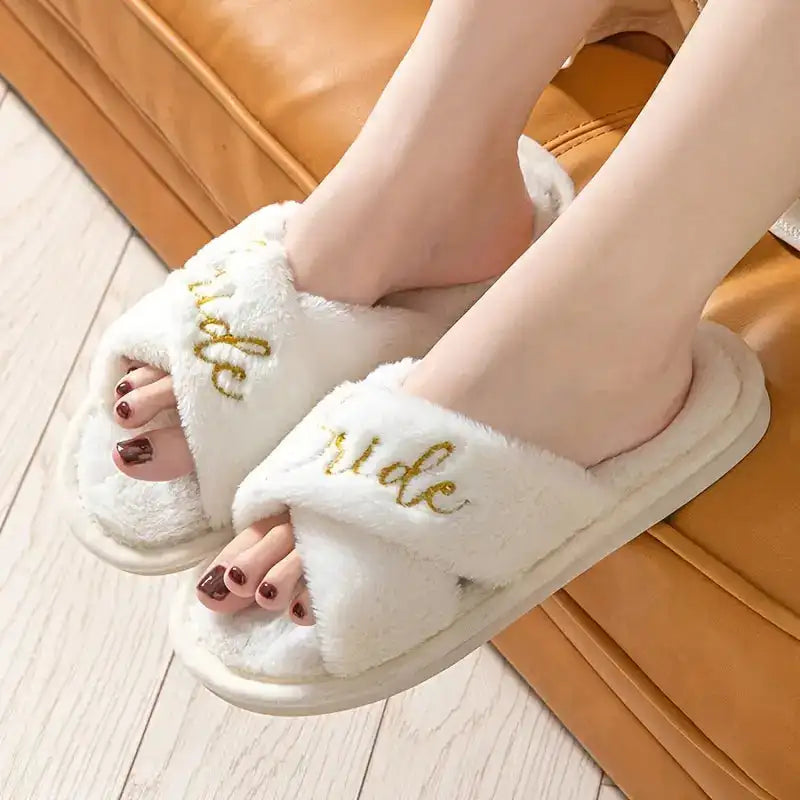 Fluffy Bridal Slip On Slippers