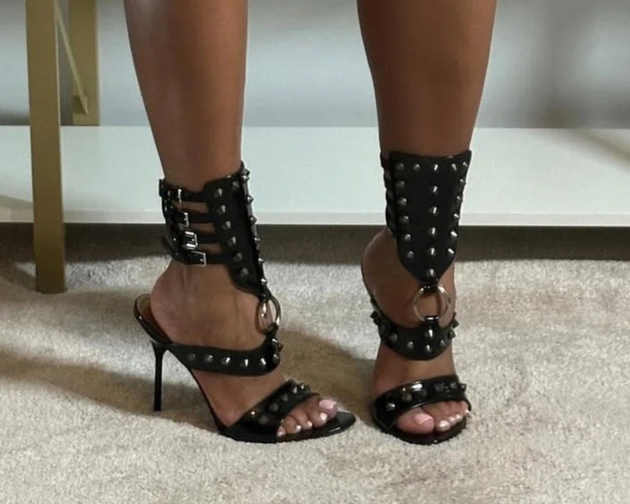 Rivet Buckle Strap Stiletto Sandals