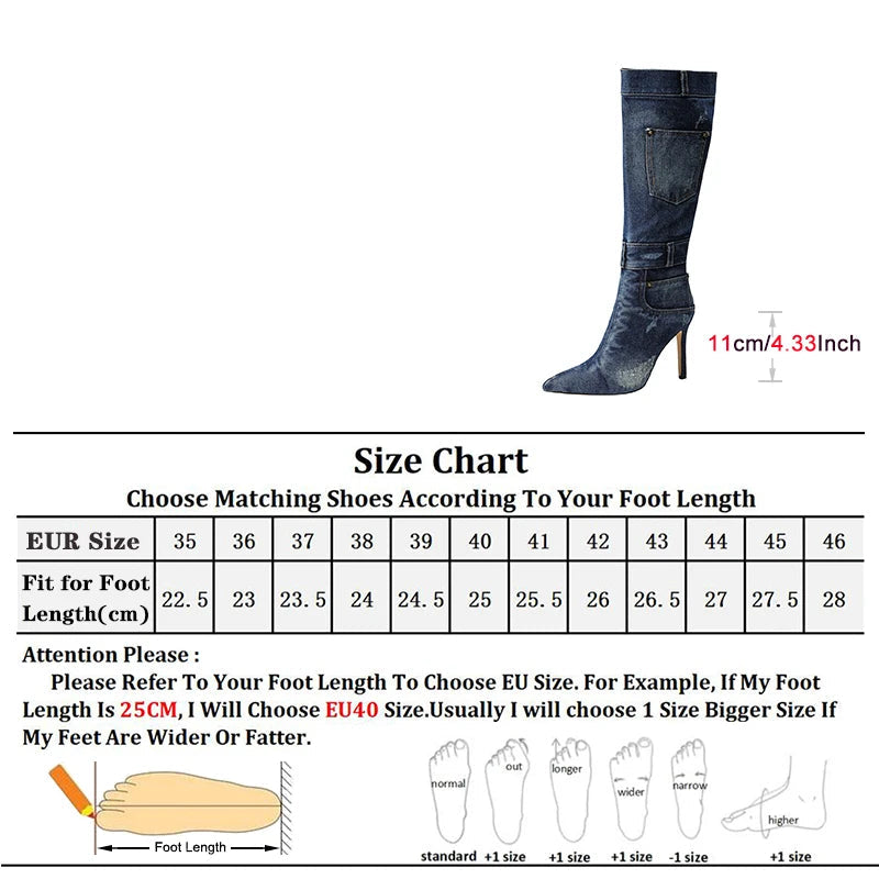 Knee-High Jean Pocket Design High Heel Boots