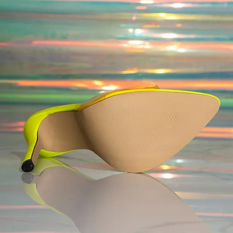 Transparent Neon Stiletto Mules
