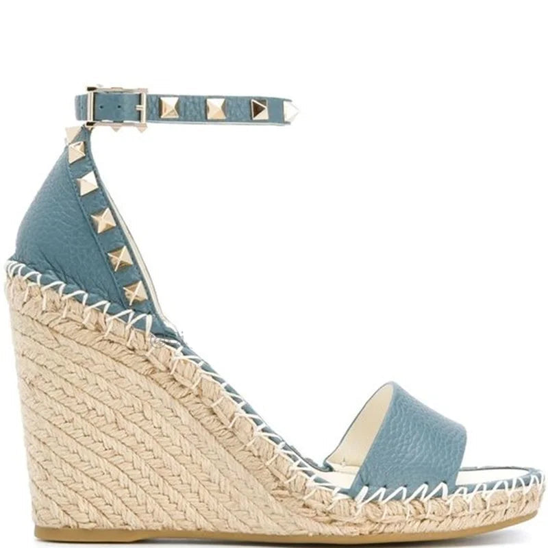 "Rockstud Espadrille" High Heel Wedge Sandals Inspired By Valentino Garavani