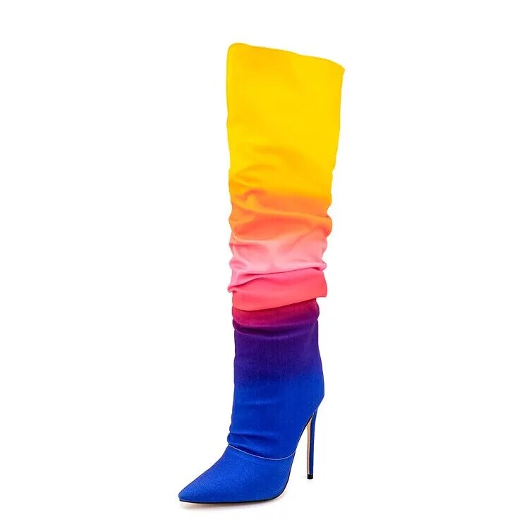 Rainbow Gradient Knee Length High Heel Boots Inspired By Giuseppe Zanotti