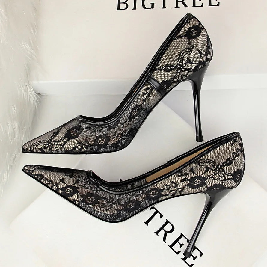 Floral Lace High Heel Pumps
