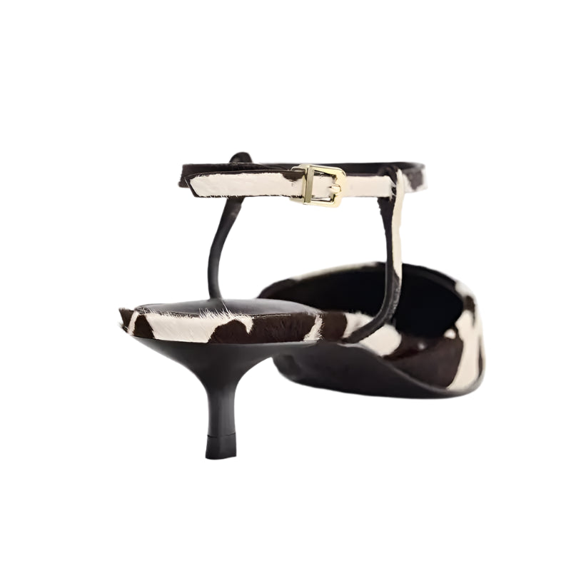 Cow Print Kitten Heel Mules