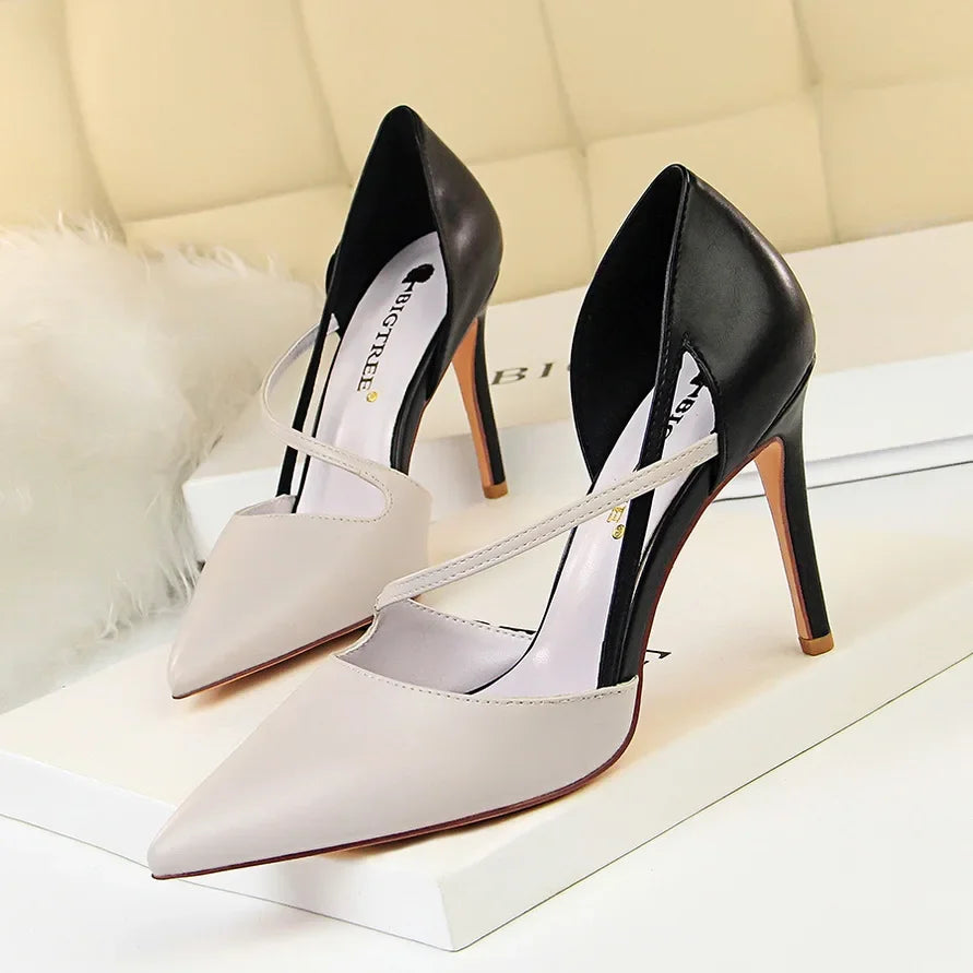 Asymmetrical Strap Slip On High Heel Pumps