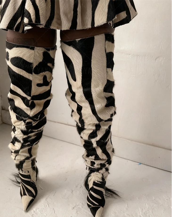 Zebra Print High Heel Stiletto Boots