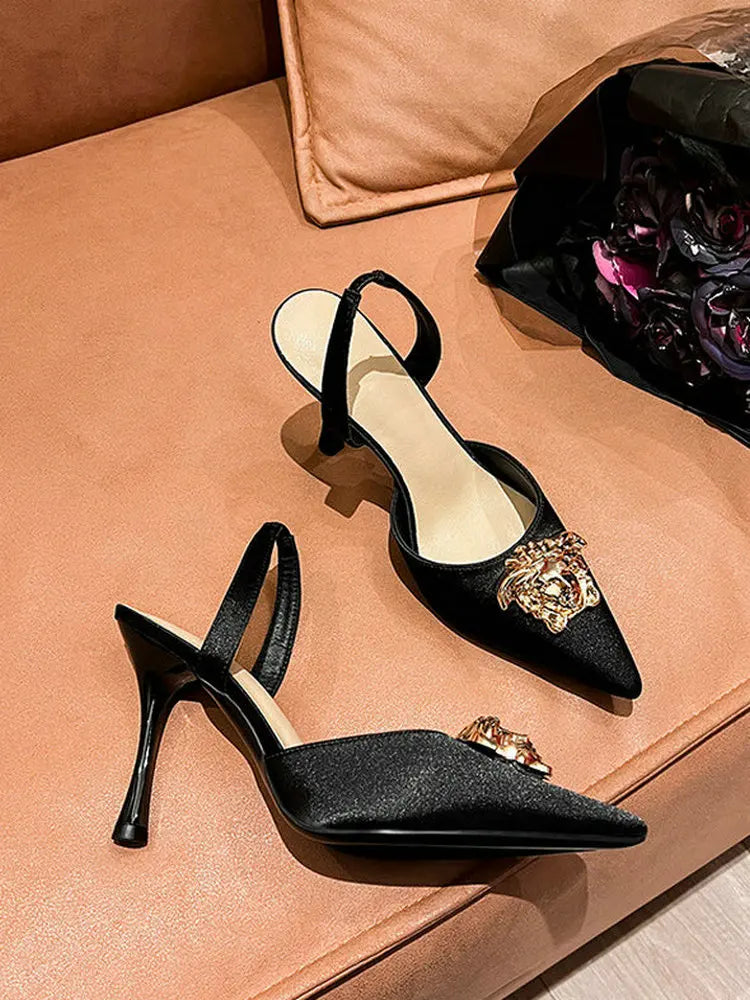 Gold Pendent Sling Back High Heel Pumps Inspired By Louis Vuitton