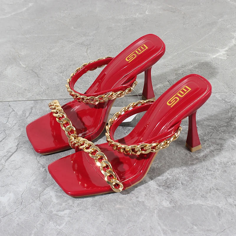 Double Chain Strap High Heel Sandals