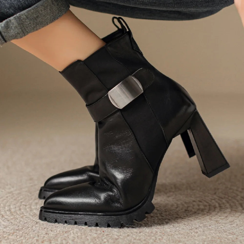Black Block Heel Lug Boots