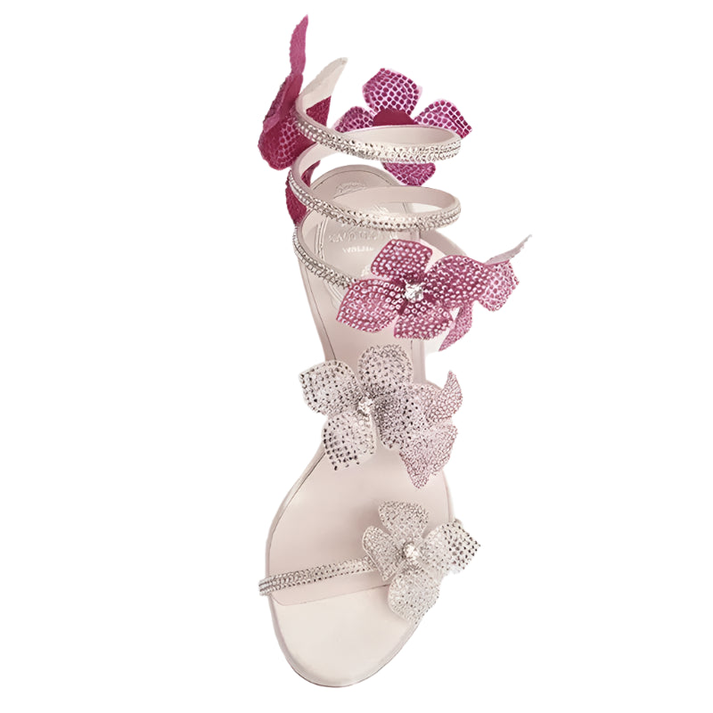 Crystal Flower Ankle Wrap Stiletto High Heel Sandals
