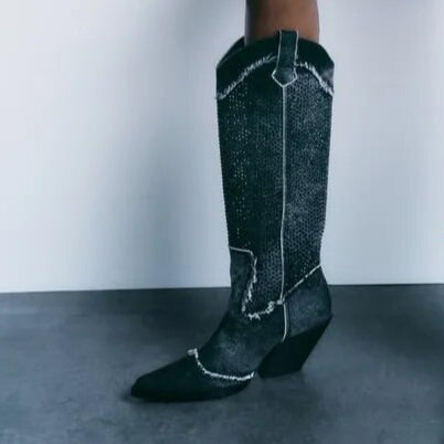 Jean Western Cowgirl Knee-high Heel Boots
