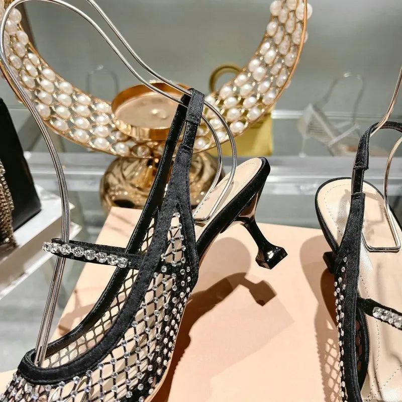 Mesh Crystal Embellishments Slingback Pumps Inspired By Miu Miu