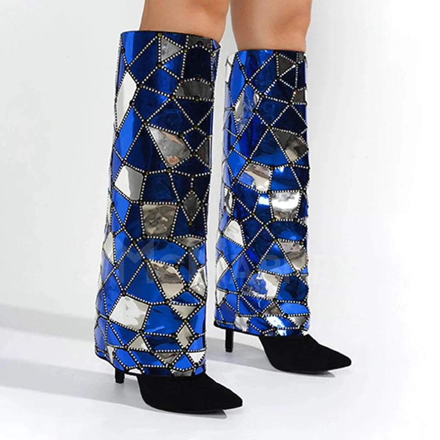 Patchwork Mirror High Heel Boots
