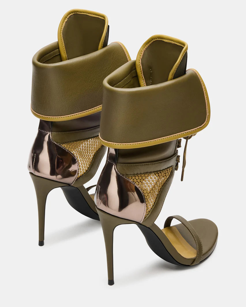 "Casella Olive" Lace-Up Stiletto Sandals Inspired By Steve Madden