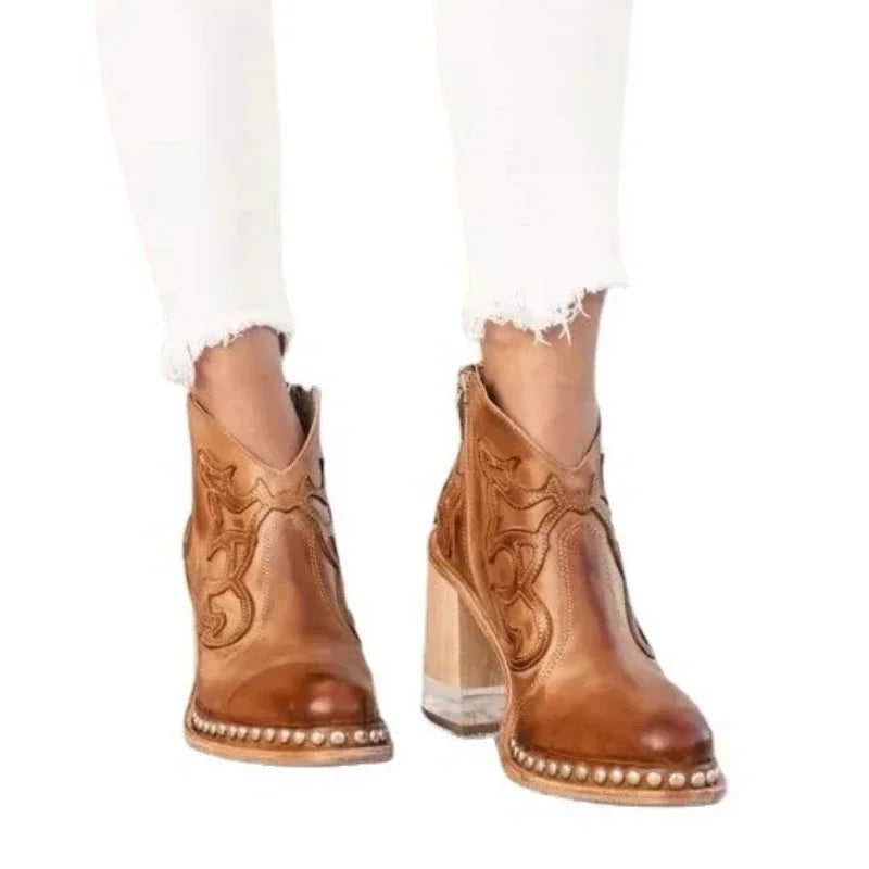 Vintage Western Clear Block Heel Booties