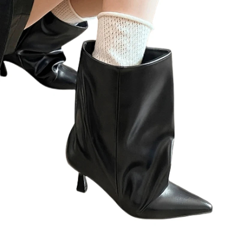 "Ebbi" Black Kitten Heels Ankle Boots