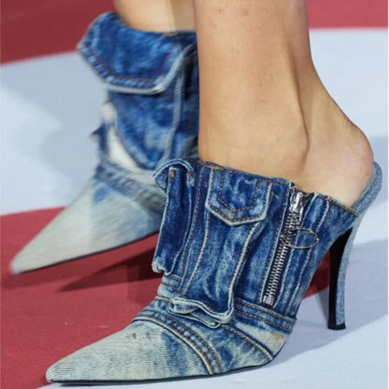 Pocket Detail High Heel Mule Pumps