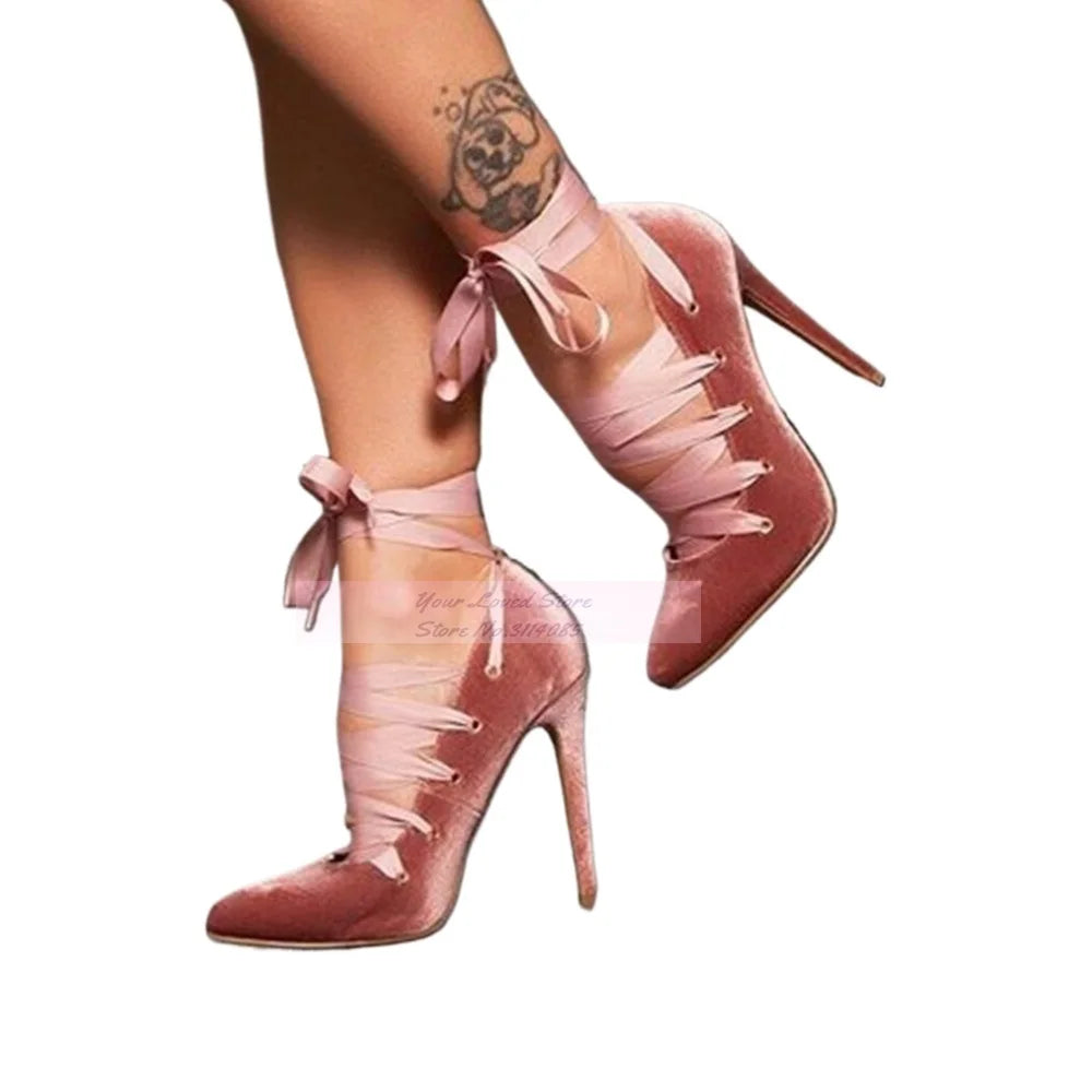 Pink Velvet High Heel Pumps