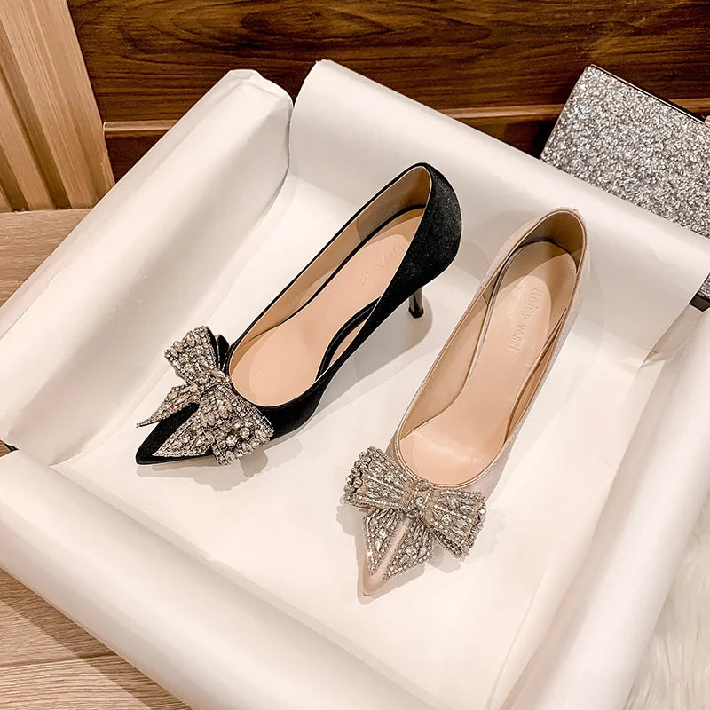 Rhinestone Bow High Heel Pumps
