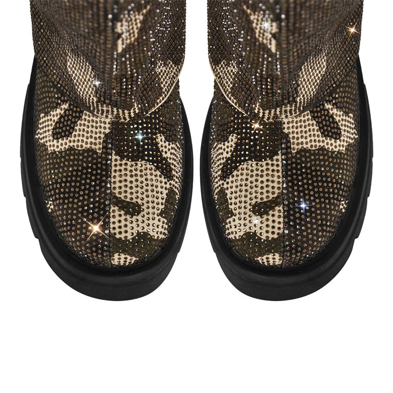 Lock Detail Rhinestone Platform Boots