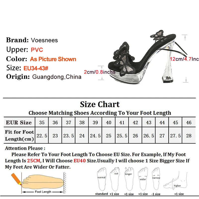 Clear Platform Butterfly Thin Strap Tie High Heel Sandals