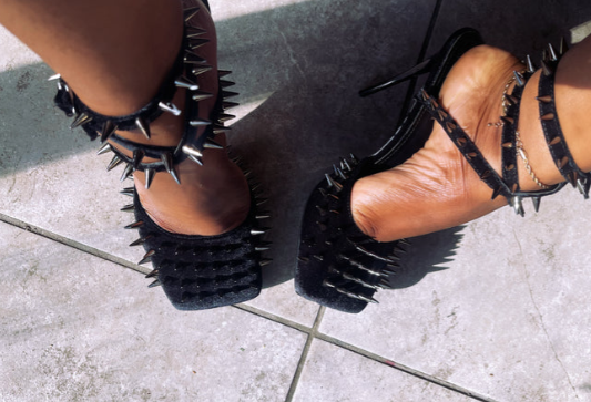 Square Spiked High Heel Pumps