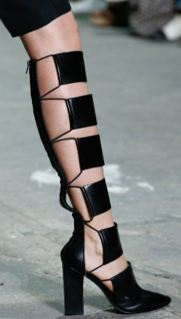 Strappy Cut Out Block Heel Knee High Sandals