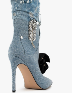 Patchwork Rhinestone Pendants Denim Boots Inspired By Dolce&Gabbana