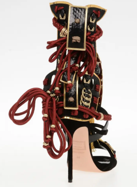 Samurai Trimmed Lace Up Stiletto Sandals