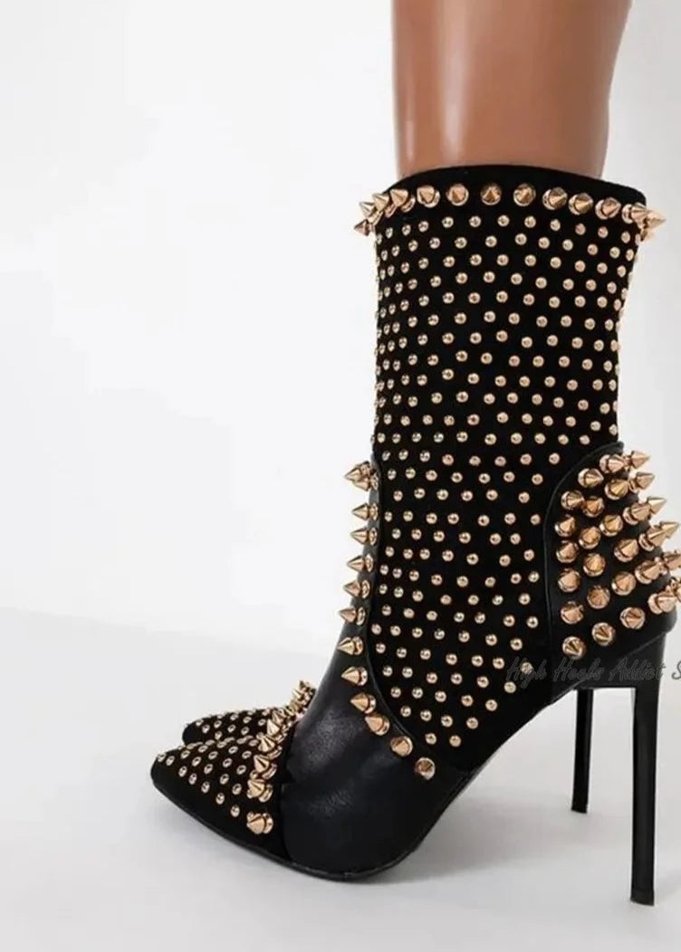 Studded Design High Heel Ankle Boots