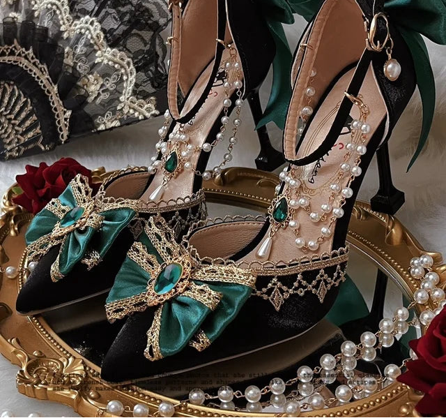 Royal Japanese Bowknot Pearl High Heel Pumps
