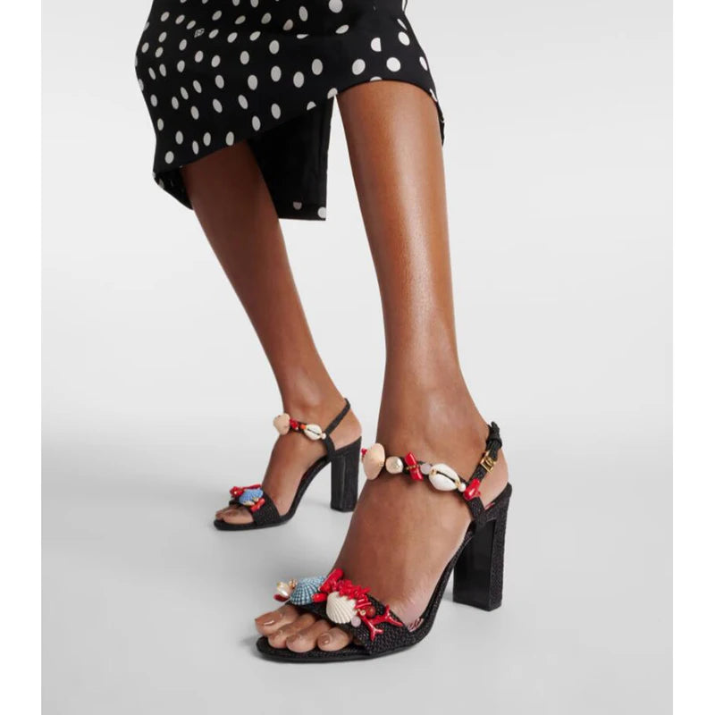 "Capri Kiera" Embellished Block Heel Sandals Inspired By Dolce & Gabbana