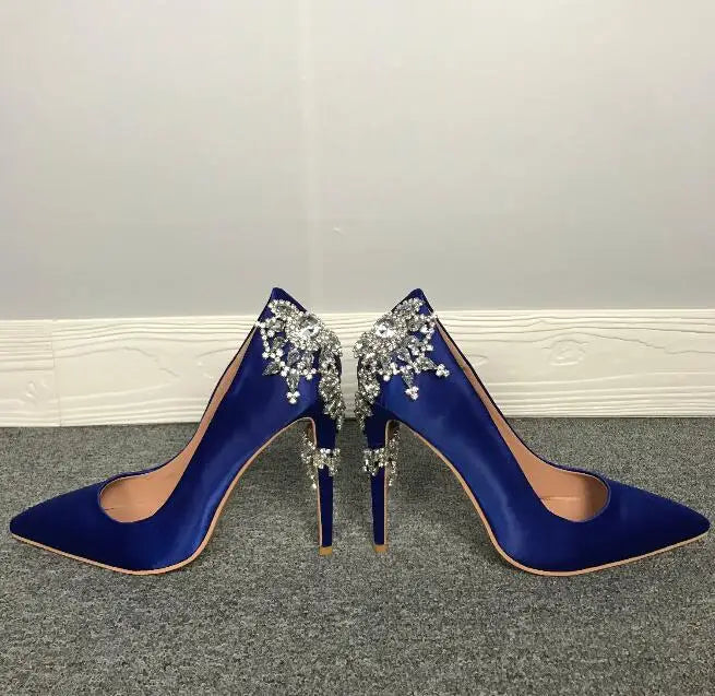 Royal Blue Crystal Embellished High Heel Pumps
