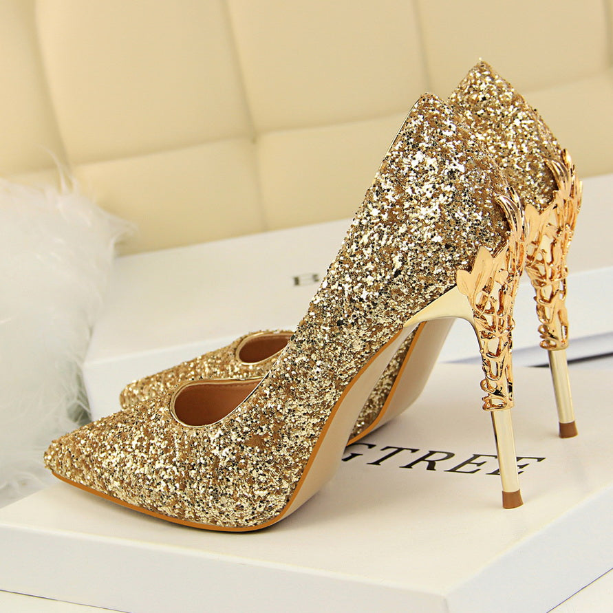 Clearance - Eden Leaf Glitter High Heel Stiletto Pumps