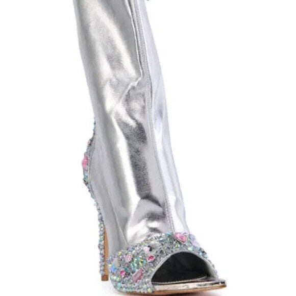 Shiny Crystal Bling Skin Tight High Heel Boots