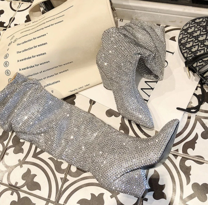 Silver Knee High Slouch Boots- Sansa Costa